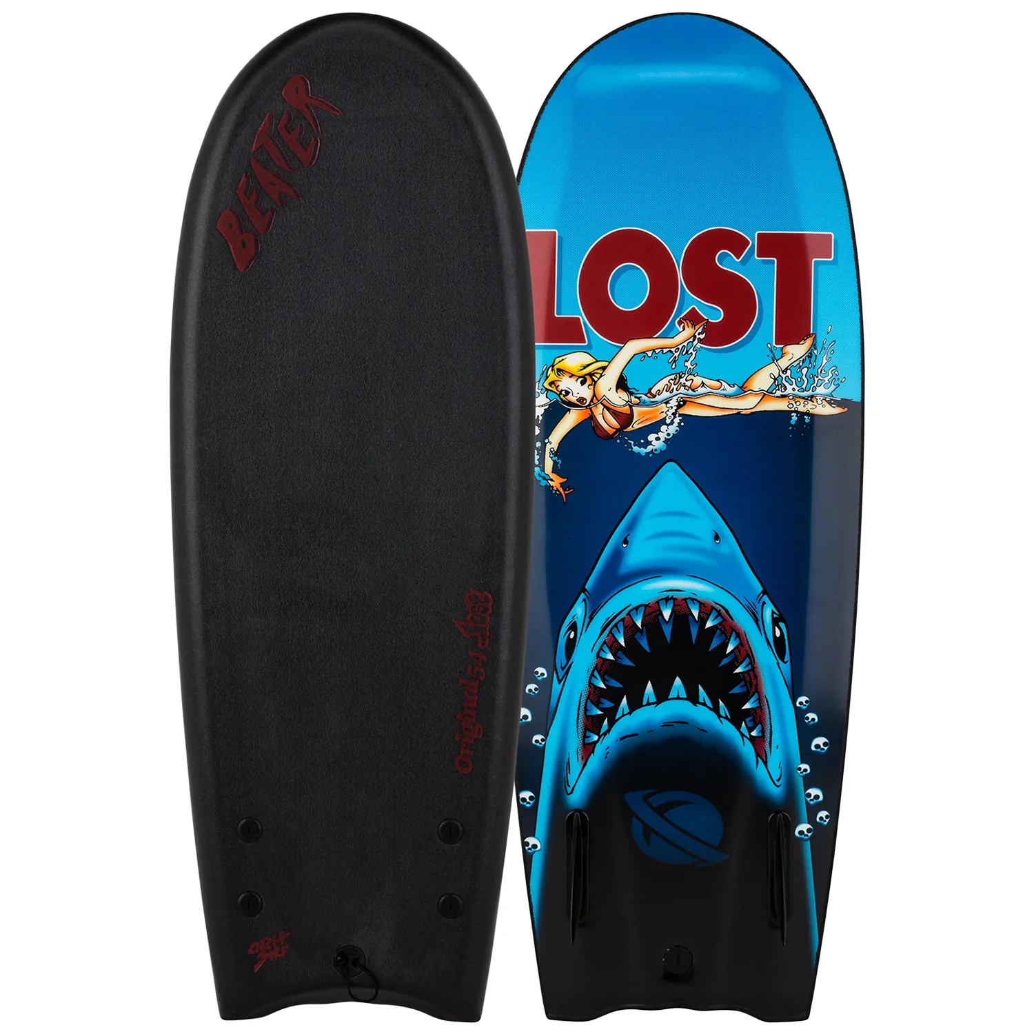 Catch Surf Beater Original Twin X Lost Surfboard Black x Shark Attack 54"