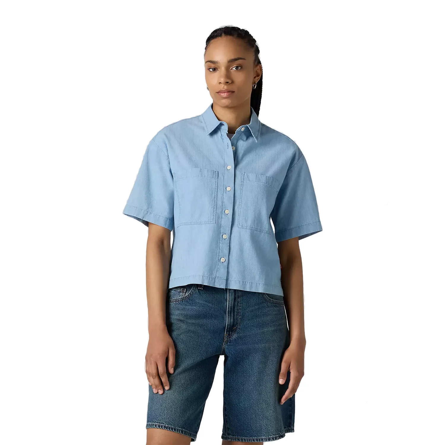 Levis Women's Harlie S/S Cropped Shirt Brass Organ Med Indigo