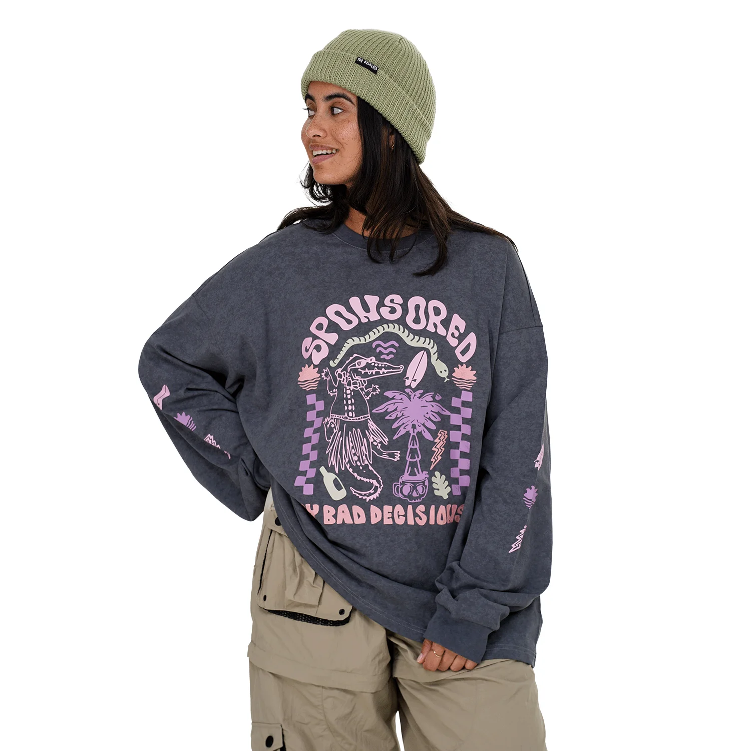 Notice the Reckless Women's Bad Decisions Only L/S Shirt Faded Grey