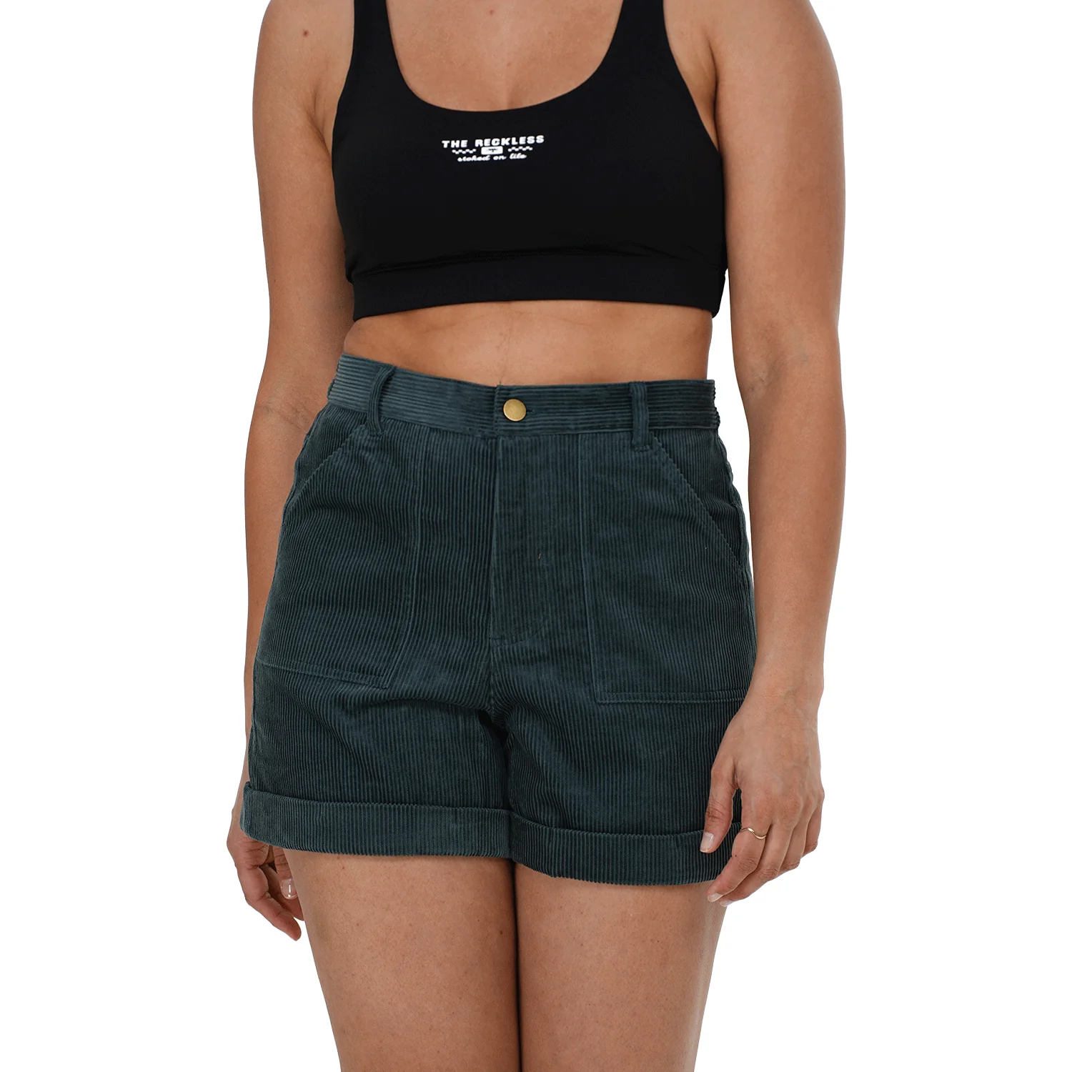 Notice the Reckless Women's Teal Corduroy Short