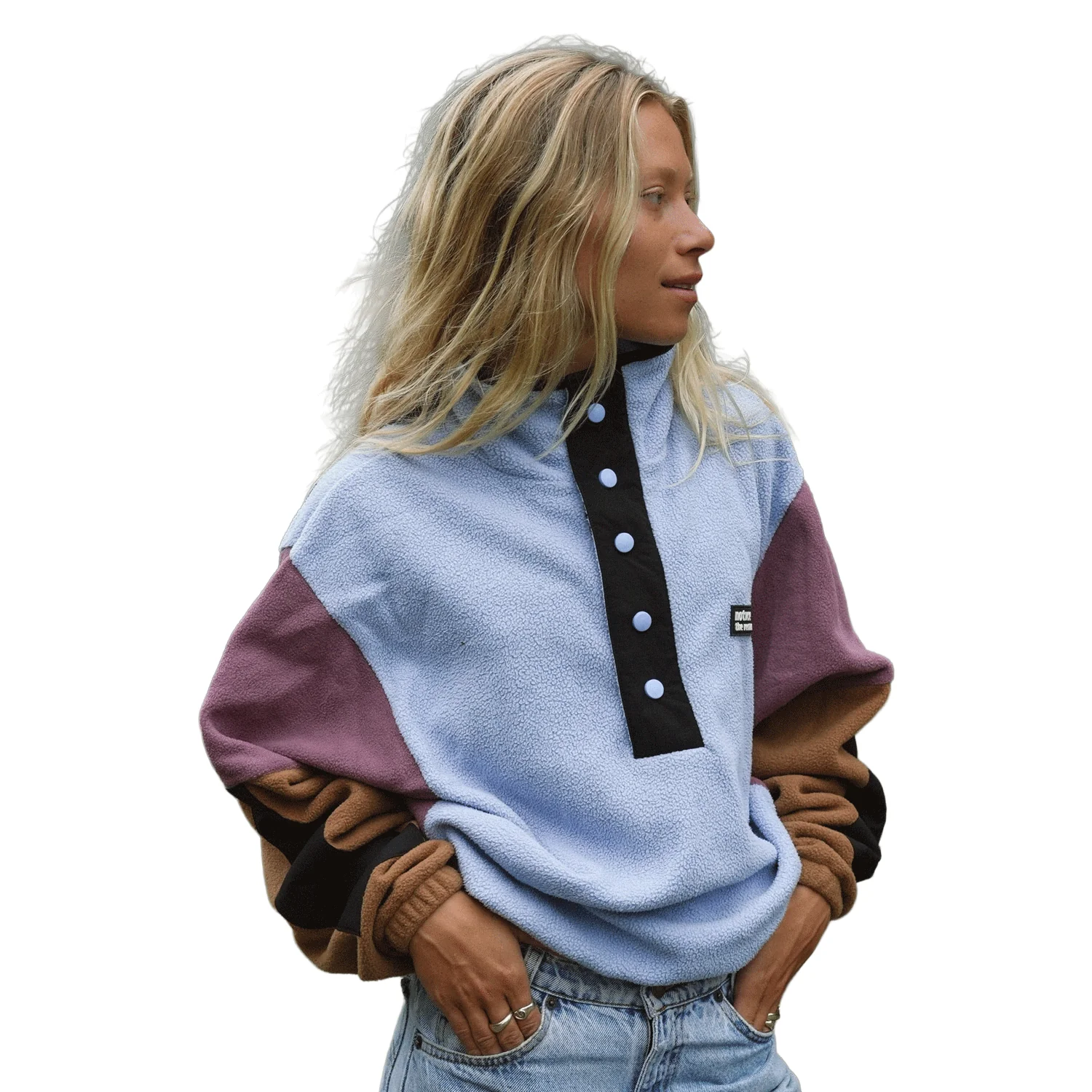 Notice the Reckless Women's Vagabond Fleece Sweater Lilac/Grape/Brown
