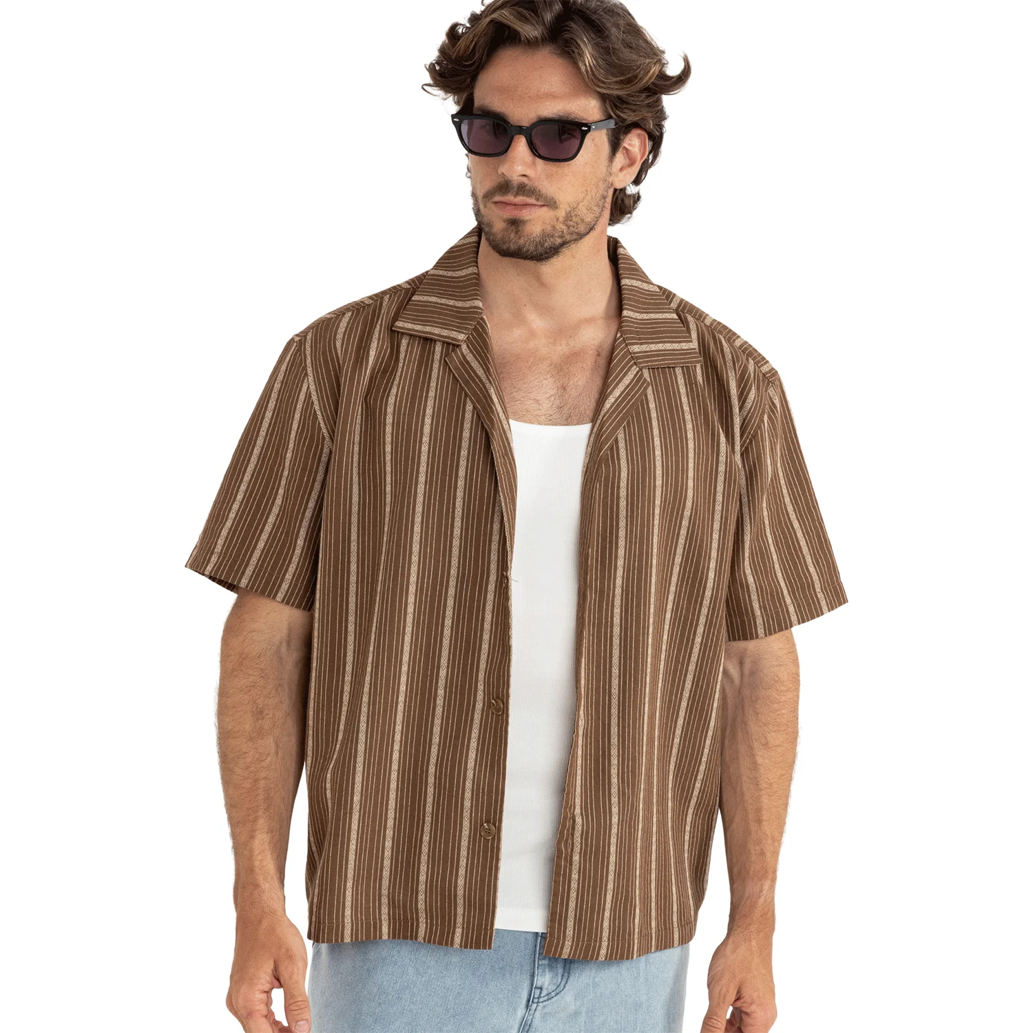Rhythm Men's West Winds Stripe S/S Shirt Earth
