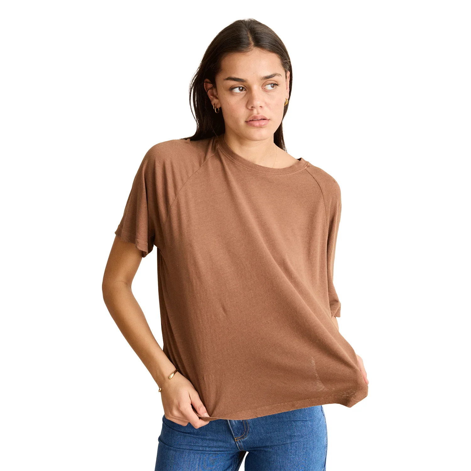 Rhythm Women's Essential Linen S/S T-Shirt Chocolate
