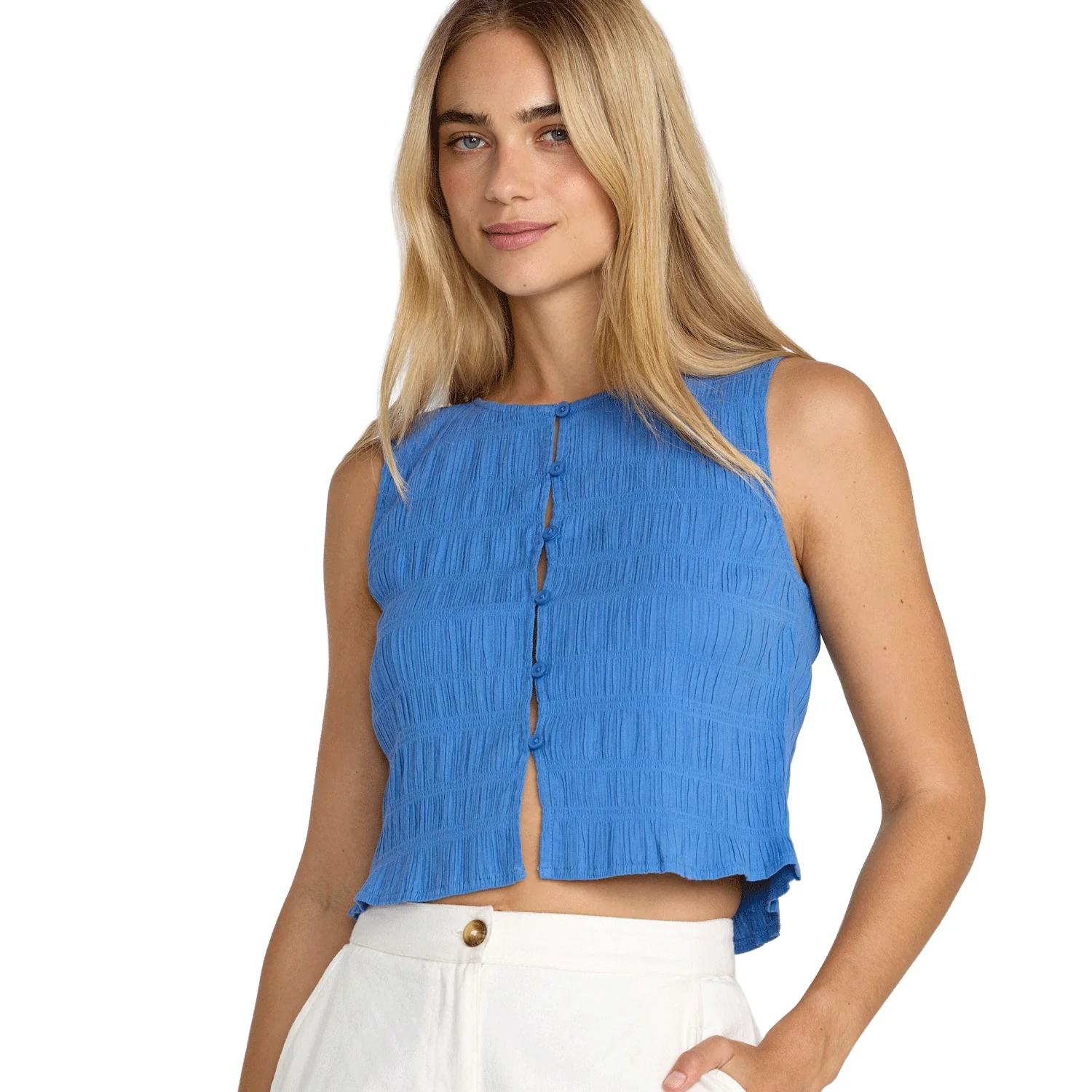 RVCA Women's Scrunch Top Blue Relic