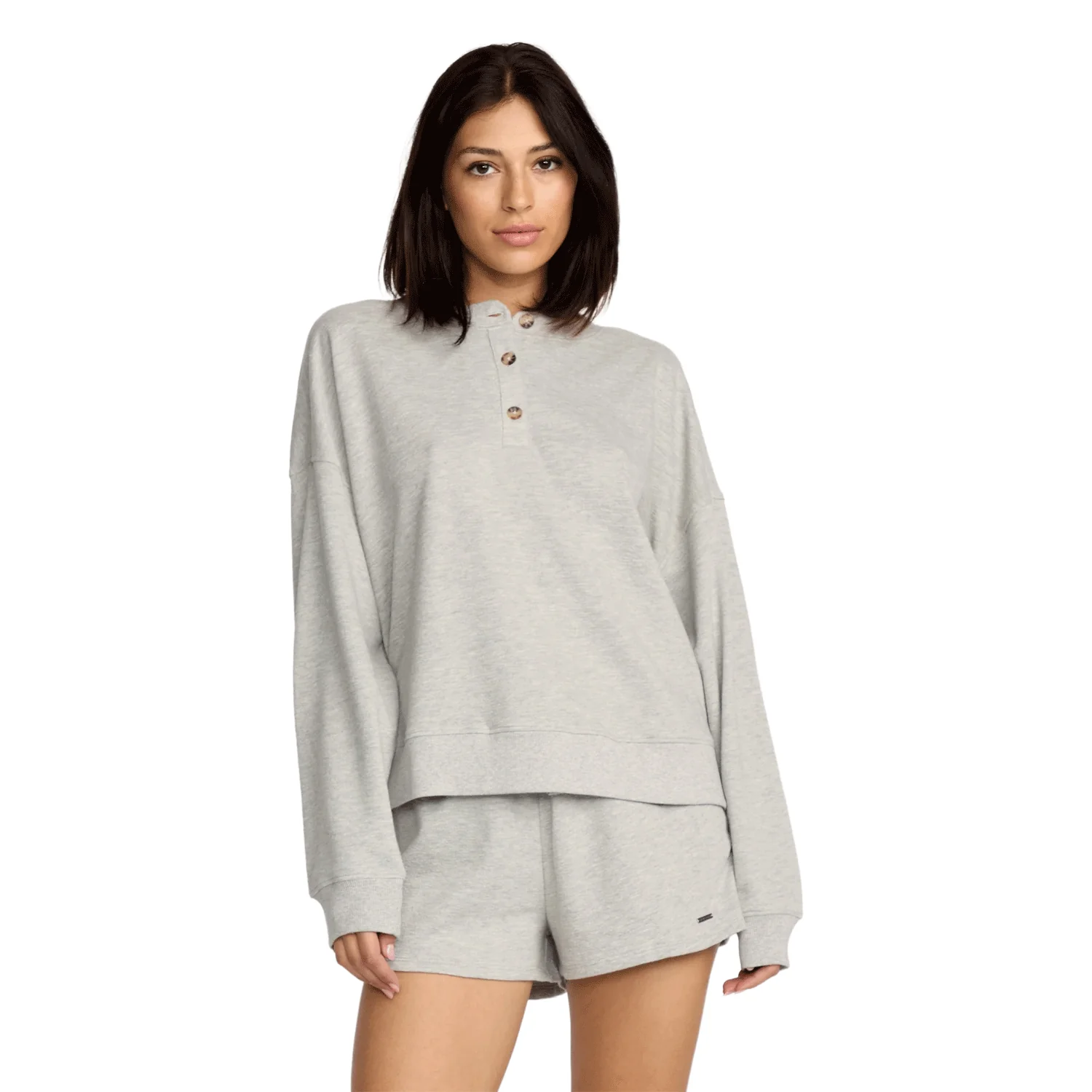 Volcom Women's Lived In Henley Fleece Heather Grey